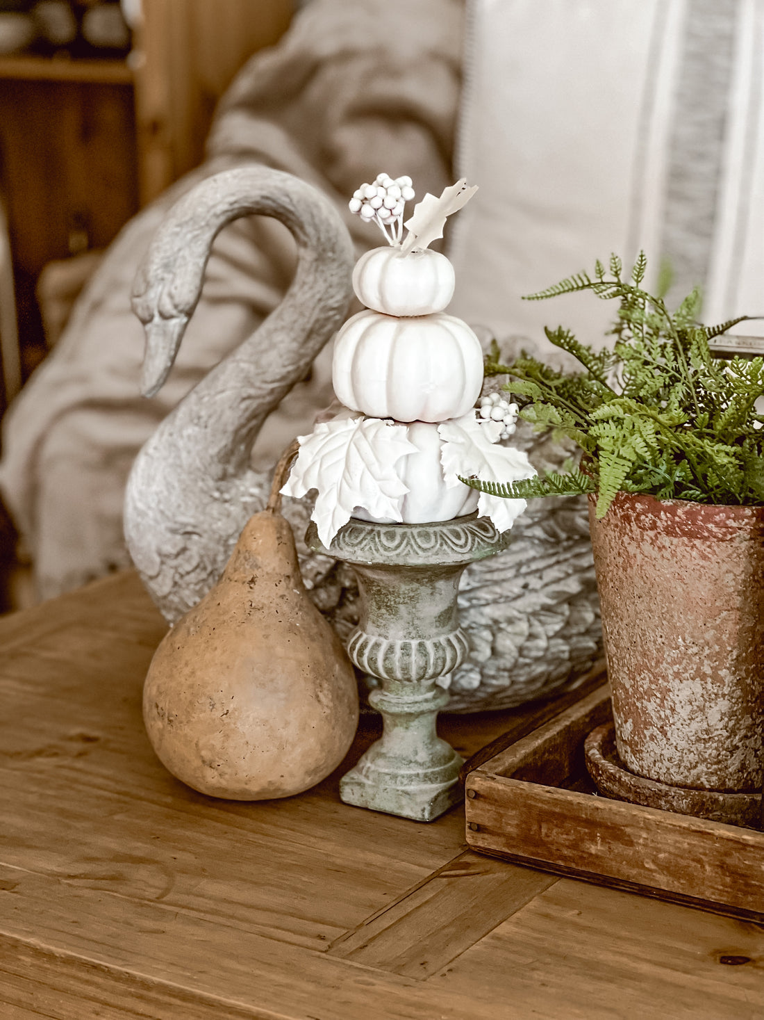 $4 Pumpkin Topiary DIY: Cozy Fall Cottage Home Décor